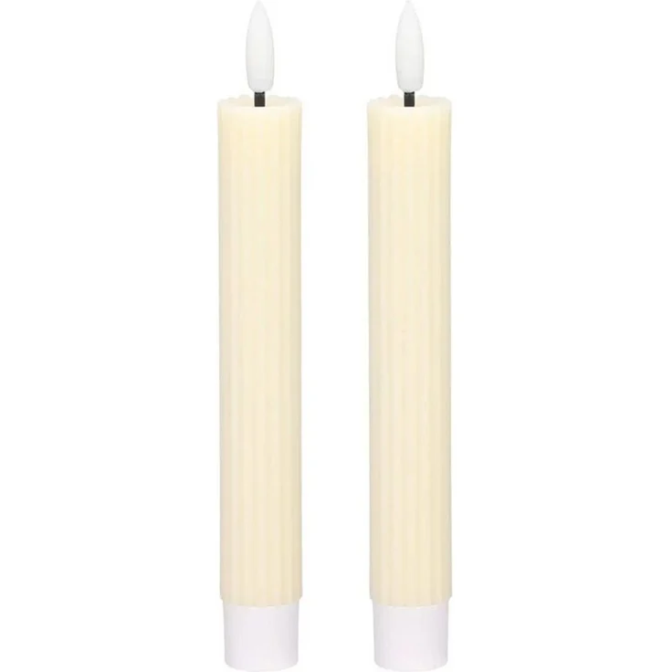 dasmöbelwerk LED-Kerze LED-Stabkerzen 2er Set Ø2,2x15,5 cm Dinnerkerze Riffel Timer Creme, Leuchtmittel nicht enthalten – Bild 2