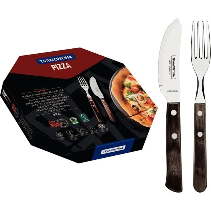 Tramontina Besteck-Set Pizzabesteck Set für 4 Personen - 4x Pizzamesser, 4x Pizzagabeln (8-tlg), 4 Personen, Edelstahl, 8-tlg, rostfreier Edelstahl, FSC, spülmaschinenfest – Bild 2