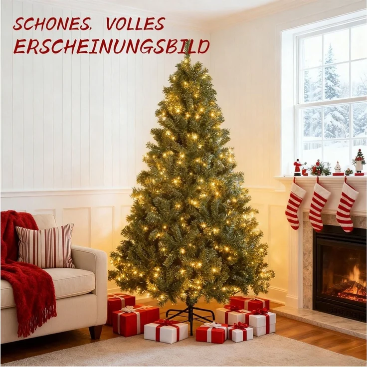 oyajia Künstlicher Weihnachtsbaum Künstlicher Weihnachtsbaum,8 Beleuchtungsmodi, Weihnachten-Dekoration, Christbaum Künstlich, Kompakter Weihnachtsbaum mit 150 LEDs, Dichter Optik & Metallständer – Bild 3