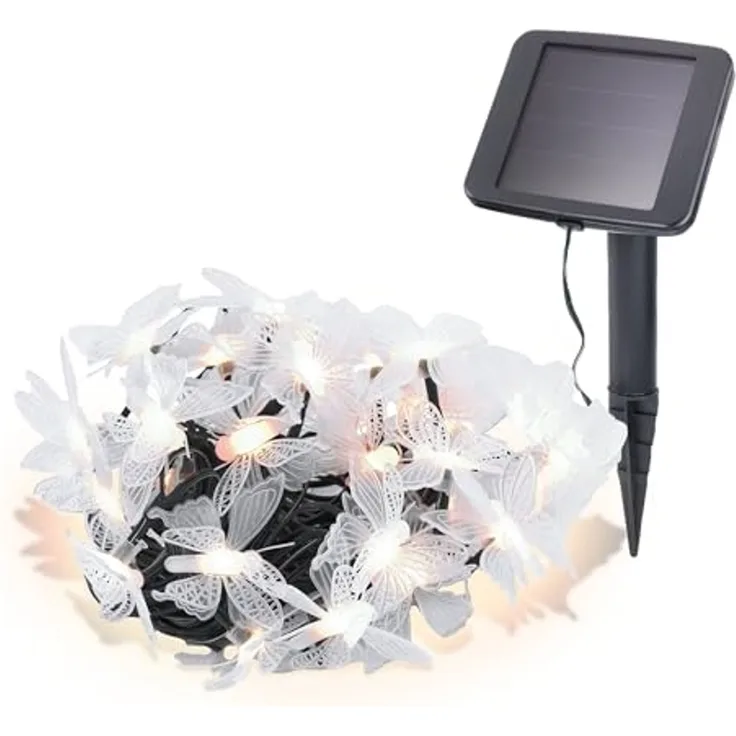 esotec LED Gartenleuchte Solarkette 30 Schmetterlinge 9m +2m Zuleitung 3000K winterfest 102183, LED fest integriert