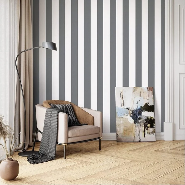 Newroom Vliestapete, Schwarz Tapete Landhaus Streifen - Streifentapete Weiß Modern Linien für Wohnzimmer Schlafzimmer Flur – Bild 3