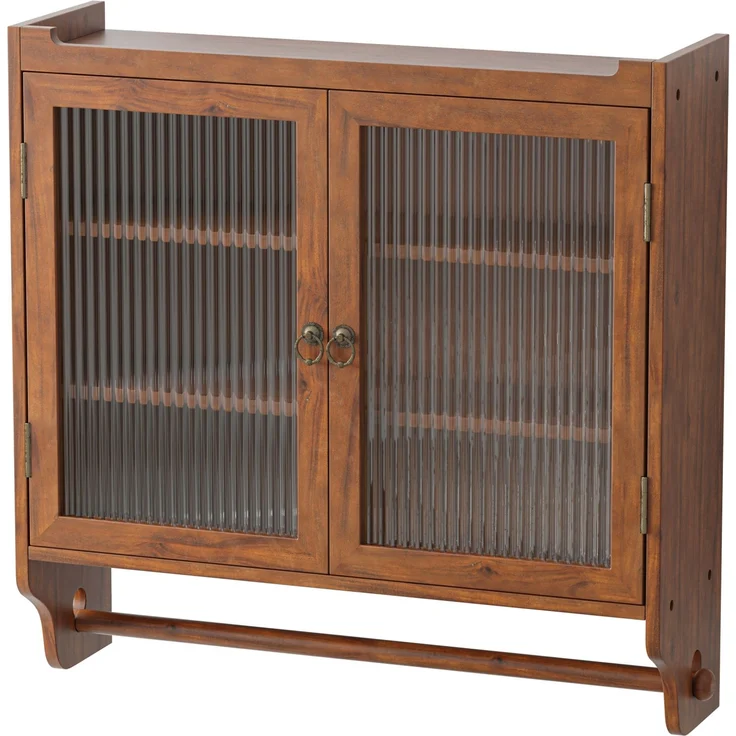 DESVIAE Vitrine zur Wandmontage mit Glastüren, 63x60x18 cm, Massivholz, MDF und Glas, Braun – Bild 8