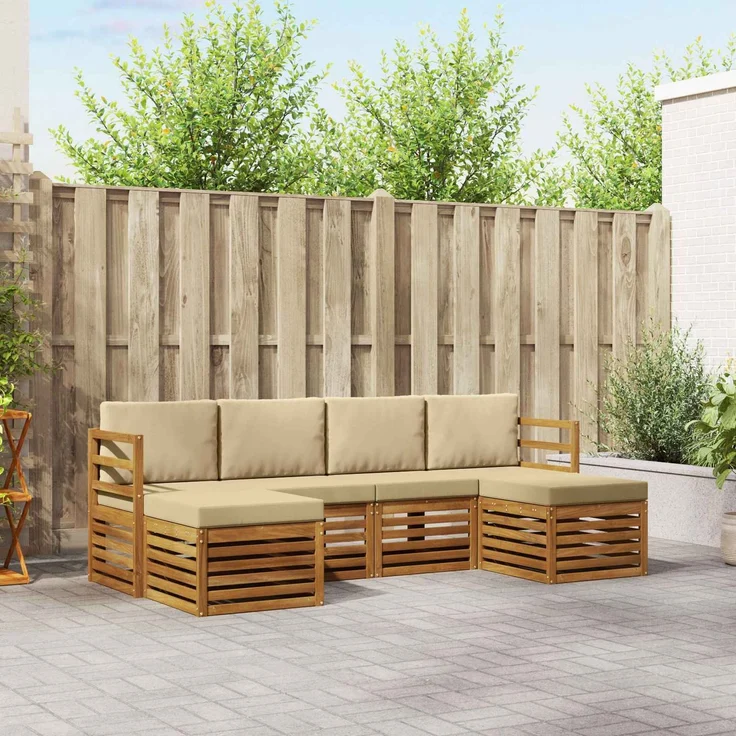 vidaXL Outdoor-Sofagarnitur 6 stk. 6-Sitzer Natur und Beige 3375233 – Bild 1