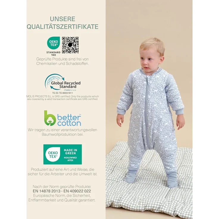 molis&co - Baby schlafsack mit Füßen, abnehmbare Ärmel und Socken - Ideal für den Winter - Babyschlafsack mit Füßen 2.5 tog - 100% Baumwolle (Oeko-TEX 100), Premium Qualität - Woodland (80 cm) – Bild 6