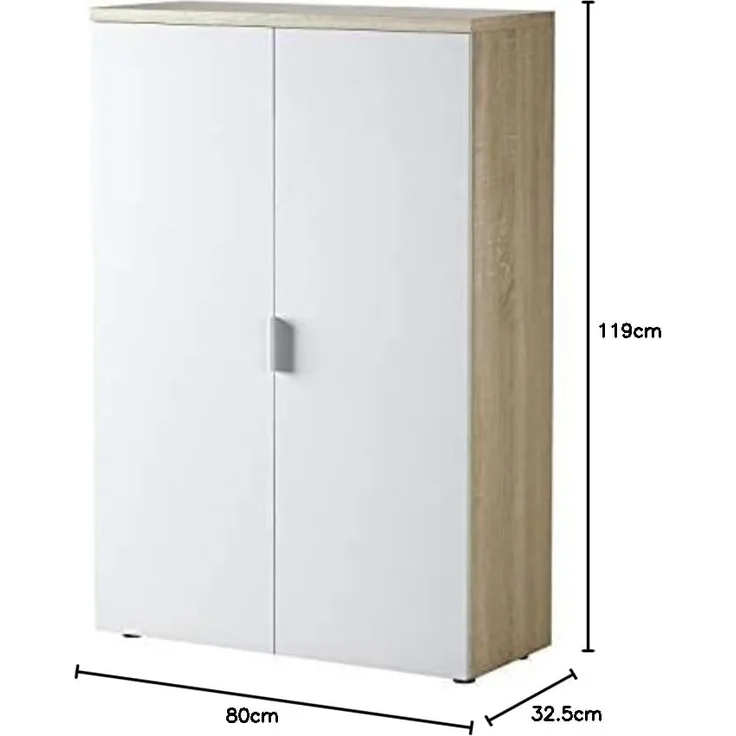 Dmora - Mehrzweck-Kabinett Plano, Mehrzweckschrank mit 2 Türen, Schuhschrank mit 3 Einlegeböden, Modernes Schuhregal, cm 80x33h119, Eiche und Weiß – Bild 3