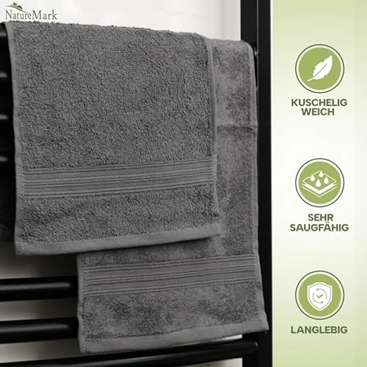 NatureMark 12er Pack Gästetücher Premium Qualität 30x50 cm GÄSTEHANDTUCH Frottiertuch-Set 100% Baumwolle Farbe: Anthrazit / Grau – Bild 5