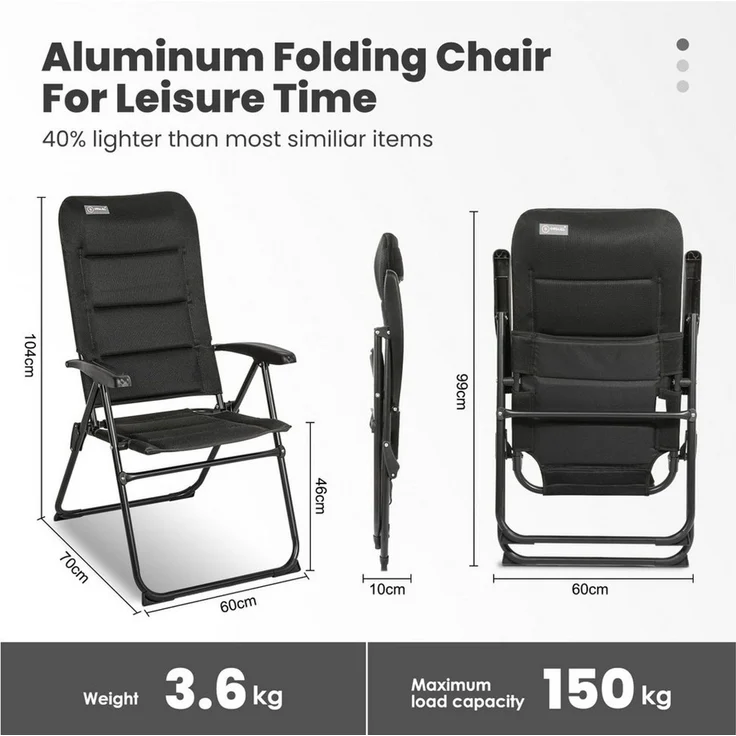 HOMECALL Klappstuhl Gartenstühle hochlehner Luxus campingstuhle bis 150 kg Gepolstert (Set, 1 St), mit 5-Fach Verstellbare lehne, für Camp Garten Balkon – Bild 1