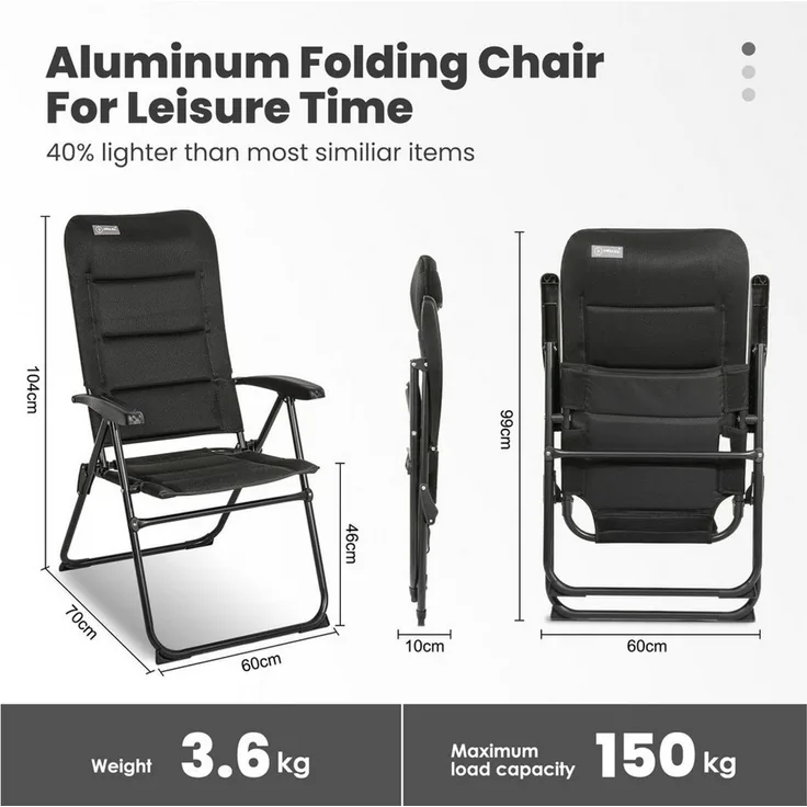 HOMECALL Klappstuhl Gartenstühle hochlehner Luxus campingstuhle bis 150 kg Gepolstert (Set, 1 St), mit 5-Fach Verstellbare lehne, für Camp Garten Balkon