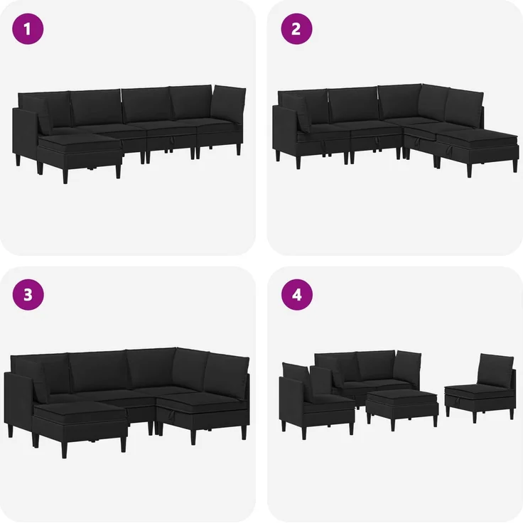vidaXL Wohnzimmergarnitur 5 pcs Schwarz Stoff 3413811 – Bild 9