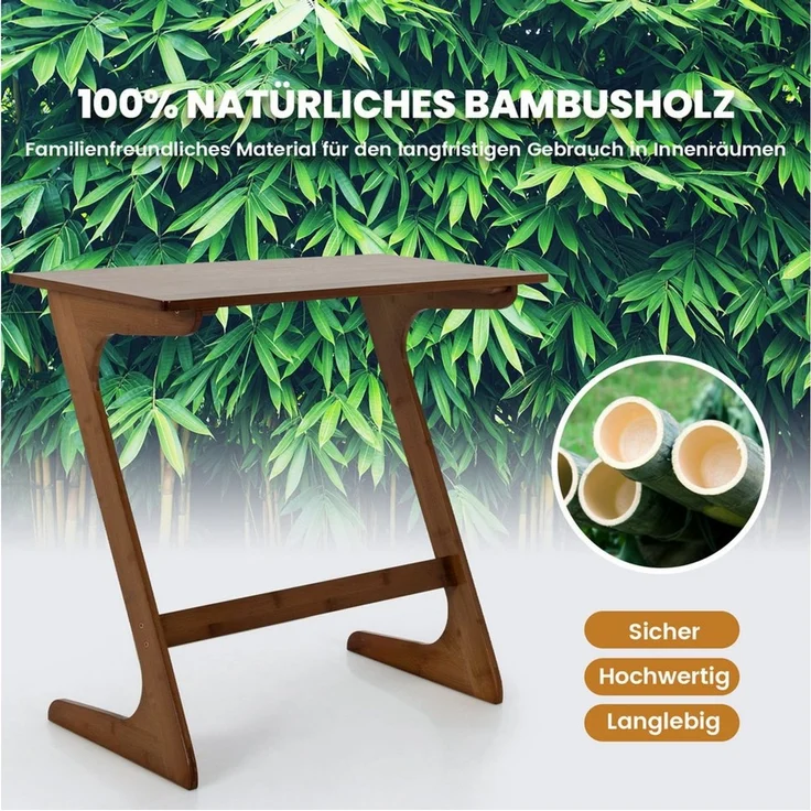 COSTWAY Beistelltisch, Z-förmiger Sofatisch Bambus, Betttsich 75 x 40 x 70 cm – Bild 3