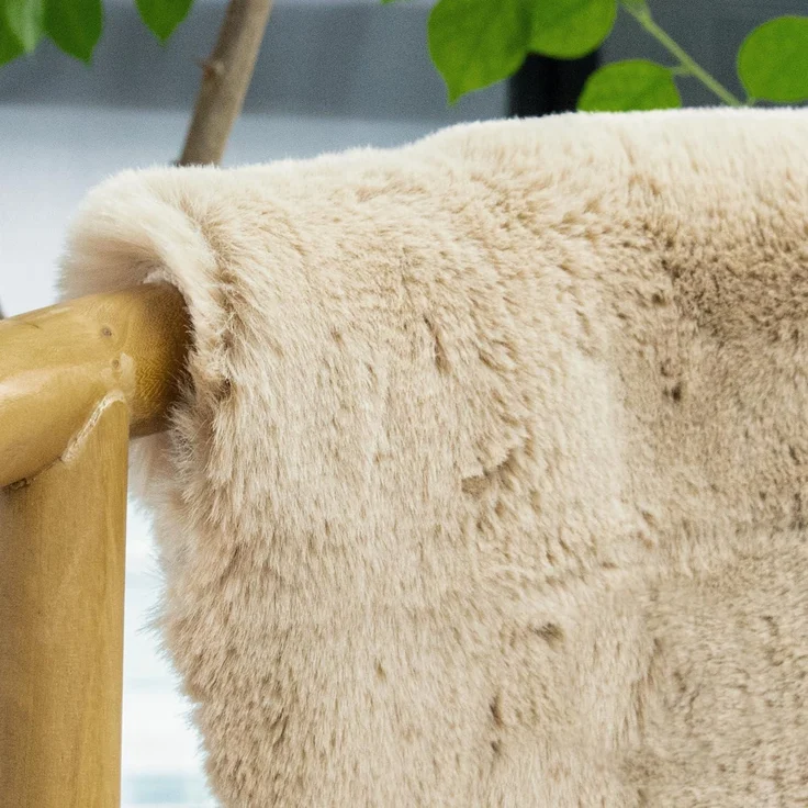 Teppich Kunstfell Bettvorleger Wohnzimmer 120 cm Rund Beige – Bild 4