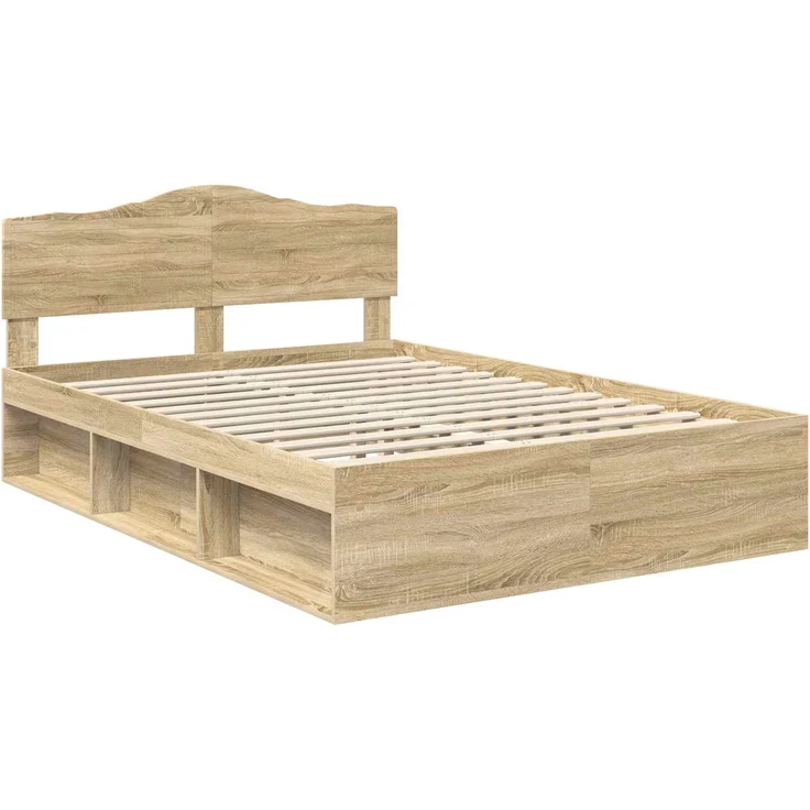 vidaXL Bettrahmen Sonoma-Eiche 150 x 200 cm Massives Kiefernholz 3412882 – Bild 3