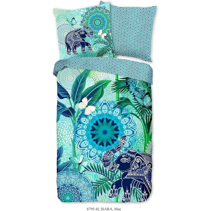 HIP Mako Satin Bettwäsche 2 teilig Bettbezug 155x220 cm Kopfkissenbezug 80x80 cm Isara 6795.20.12 Blue
