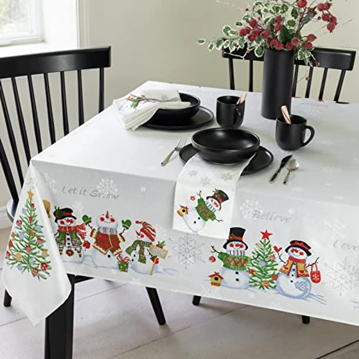 Benson Mills Believe Schneemann Engineered Bedruckte Tischdecke für Winter und Weihnachten (152,4x213,4 cm, rechteckig, Believe Schneemann) – Bild 3