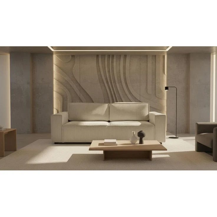 Wohnero24 Schlafsofa HIRA 240x102 cm – Premium Cord Sofa Beige mit Schlaffunktion 191x152 cm & Bettkasten – Bild 2