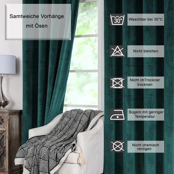Haus und Deko Gardine Vorhang Ösen 140x175 cm Verdunkelung Samt weich blickdicht Gardine, Ösen (1 St), Polyester – Bild 2