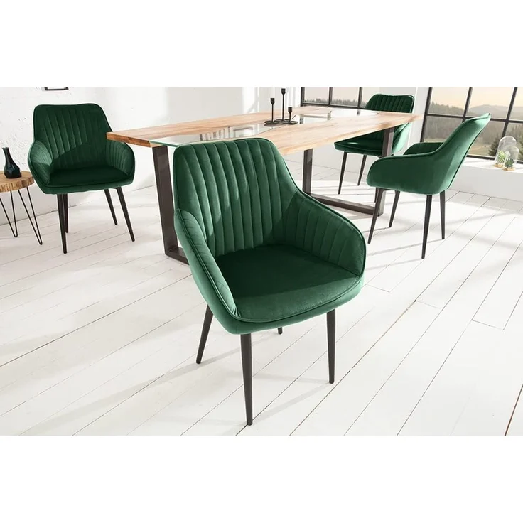 riess-ambiente Polsterstuhl TURIN smaragdgrün / schwarz (Einzelartikel, 1 St), Esszimmer · Samt · Metall · mit Armlehne · Retro Design – Bild 2