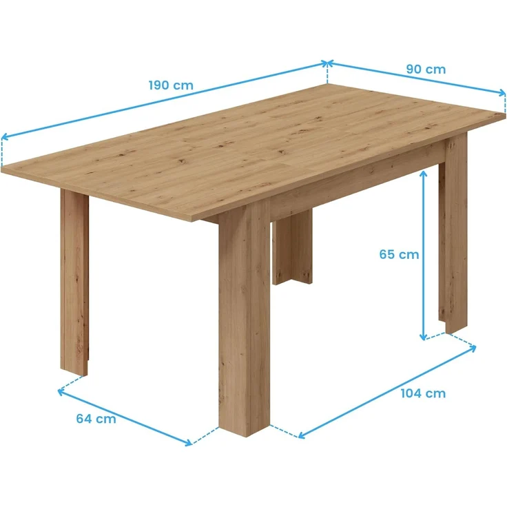 Habitdesign, ausziehbarer Esstisch, Wohnzimmer- oder Küchentisch, mit Platz für sechs Personen, Ausführung in Eiche Nodi, Maße: 140–190 x 78 x 90 cm (B x H x T), Modell Kendra – Bild 6