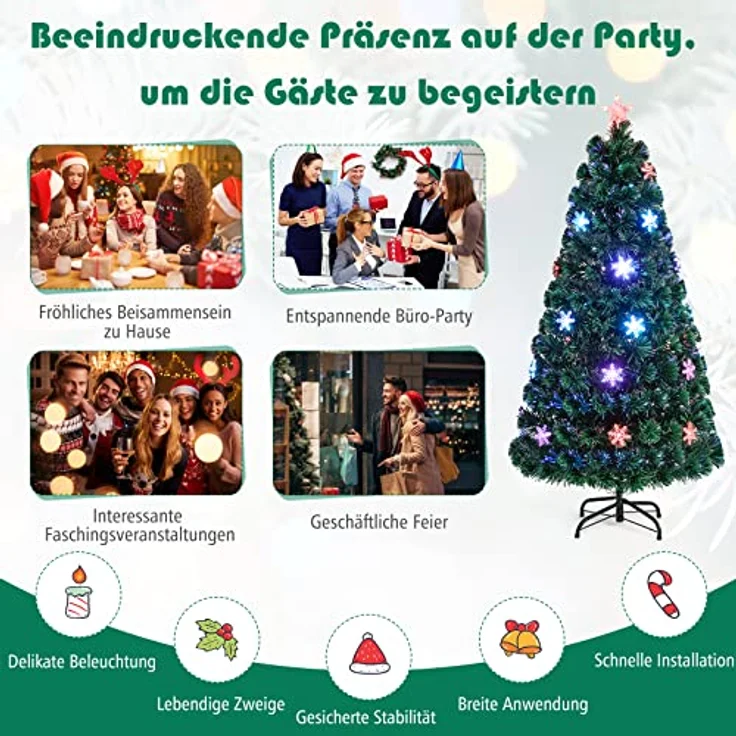 COSTWAY Künstlicher Weihnachtsbaum, mit 170 PVC Nadeln, 24 LEDs, Sternspitze – Bild 10
