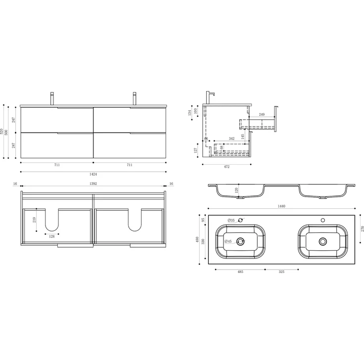 doporro Badmöbel-Set Waschbeckenunterschrank aus Mineralguss Soft-Close Vanessa – Bild 7