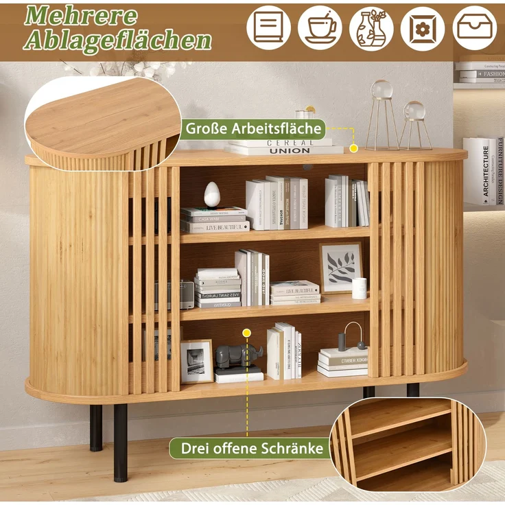 ZUBALIYA Sideboard 120x40x80 cm, aus MDF / Spanplatte, Natur – Bild 5