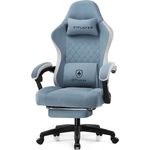 GTPLAYER Gaming Stuhl Ergonomischer Gaming Sessel Schreibtischstuhl mit Stoffoberfläche, Federsitzkissen, Verbindungsarmlehnen und Fußstütze hellblau