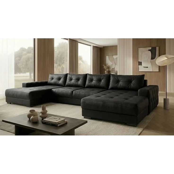 Ecksofa MODENA 320 cm x 185 cm – Stoff: ECO CAYENCE Schwarz 1114 Farbe: Schwarz – Bild 2