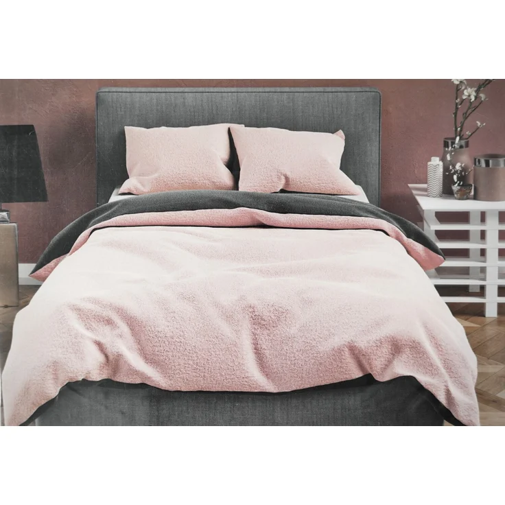 Moderne Plüschbettwäsche mit Reißverschluss - einfarbig, wendbar & warmhaltend Rosa 155x200cm + 80x80cm Kissenbezug – Bild 4