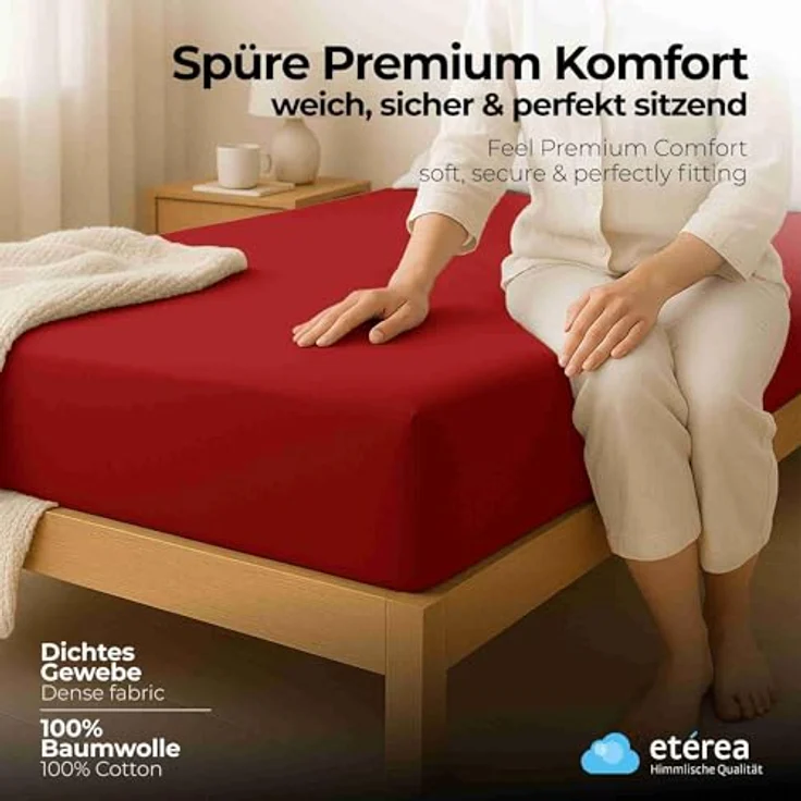 etérea Comfort Jersey Spannbettlaken Kirsche 200x200 cm - 200x220 cm – Bild 3