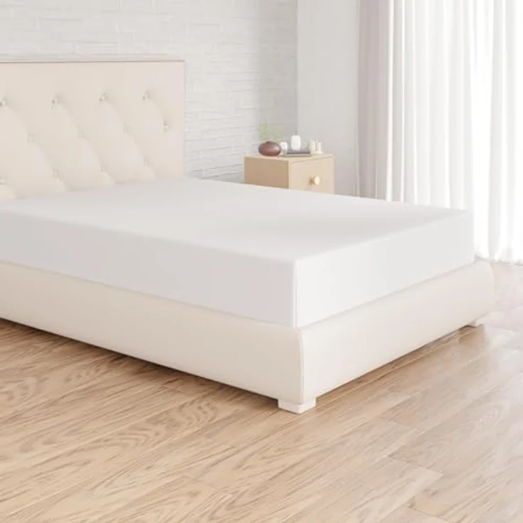 Amazon Basics Jersey Spannbettlaken 100% Baumwolle, 120 x 200 cm, Weiß, Matratzenhöhe bis 30 cm, OEKO-TEX Standard 100 – Bild 1