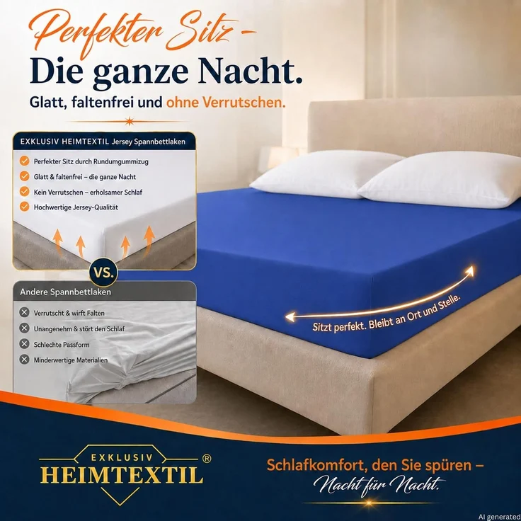 EXKLUSIV HEIMTEXTIL Marke Jersey Spannbettlaken 60x120-70x140 cm Royalblau – Bild 3