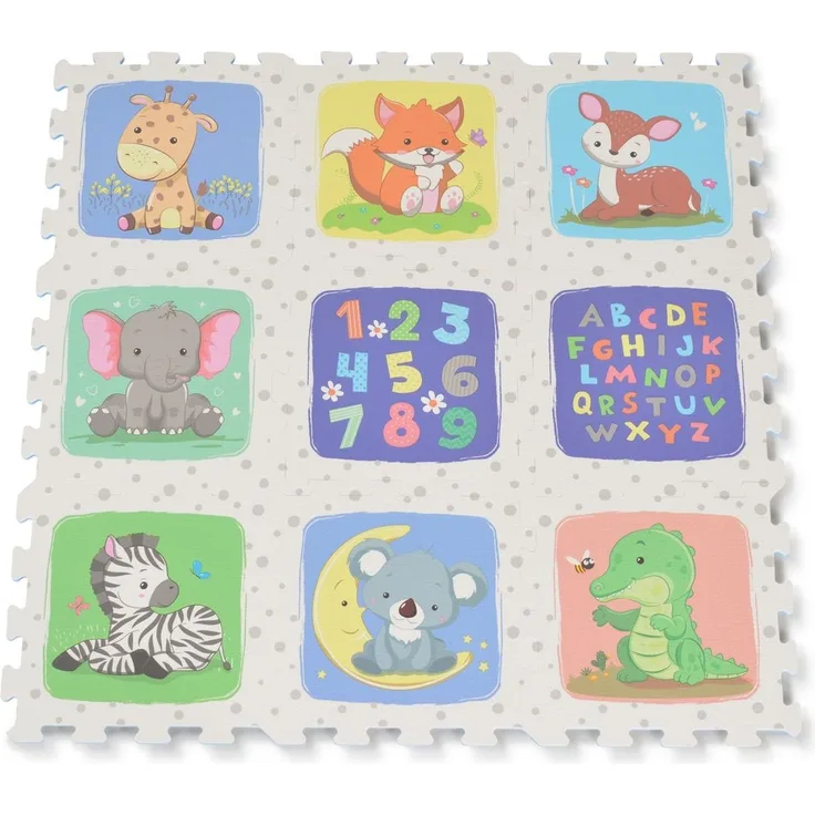 Moni Puzzle-Spielmatte Safari 9-teilig Tiermotiv Teppich EVA-Schaum rutschfest bunt
