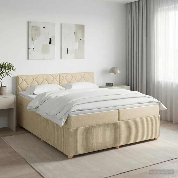 vidaXL Boxspringbett mit Matratze Creme 200 x 200 cm Stoff 3451557 – Bild 1