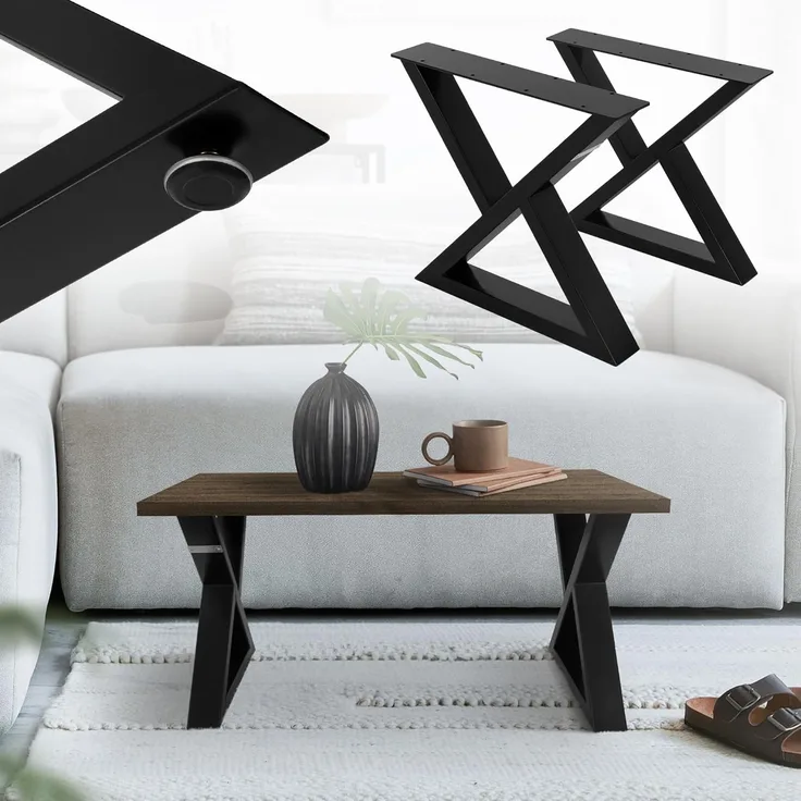 ML-DESIGN Tischbein 2er Set Tischgestell Tischkufen Möbelfüße aus Stahl Industriedesign, Kufengestell Bankkufen X-Form Schwarz Bankbeine für DIY-Projekte