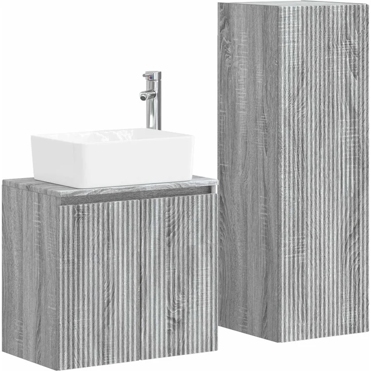 vidaXL Badezimmerschrank-Set 2 stk. Grau Sonoma 33 x 34,5 x 100 cm 3406129 – Bild 2