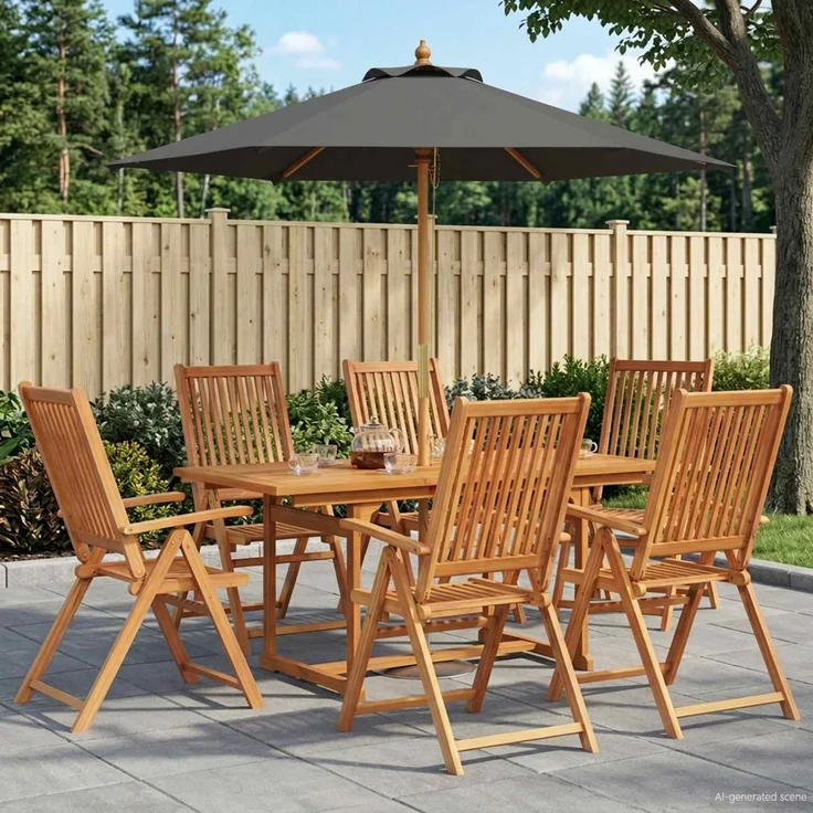 vidaXL Essgruppe für draußen mit Sonnenschirm 8 stk. 6-Sitzer 3438535 – Bild 1