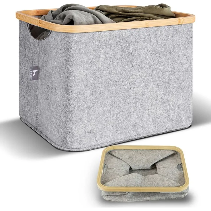 HENNEZ Aufbewahrungskorb 40l kompatibler Korb aus Filz für IKEA KALLAX Regal Box, Korb zur Holz Aufbewahrung klein grau