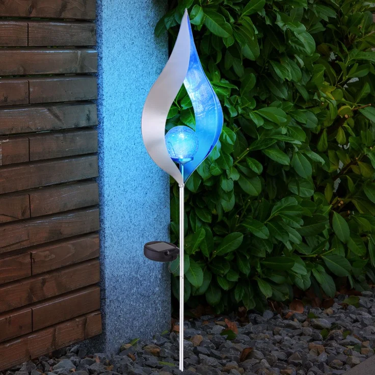 LED Solar-Steckleuchte, silber-blau, Flammen-Optik, H 90 cm – Bild 2