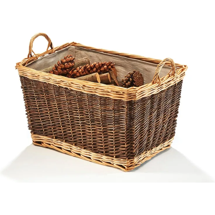 Kobolo Kaminholzkorb Holzkorb aus Weide zweifarbig mit Jutestoff