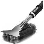 VDISRR Grillbürste, Grillbürste für Gussrost, Dreireihigen Edelstahlborsten, Lange Griff aus Kunststoff, für Holzkohle-, Elektro- und Gasgrills (Grillbürste mit Vertikalschaber)