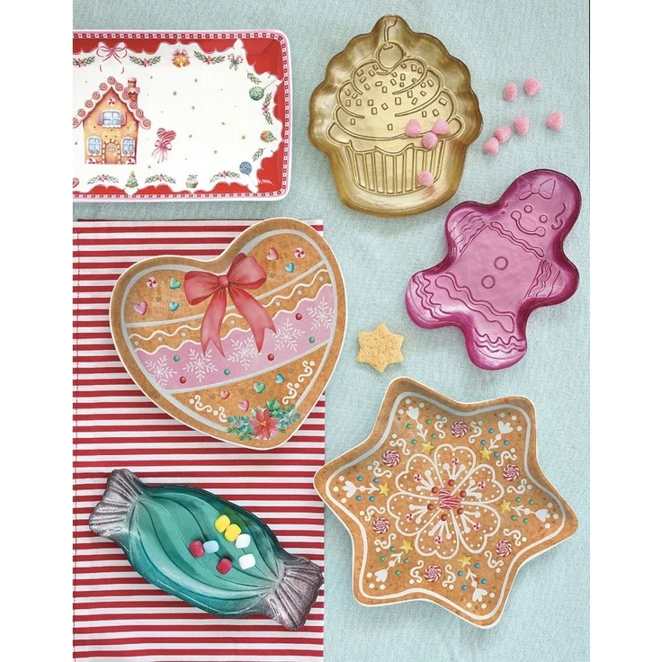 EasyLife Servierteller Sweet Christmas, Porzellan, Spülmaschinengeeignet, Mehrfarbig, Motiv: Lebkuchenhaus – Bild 3
