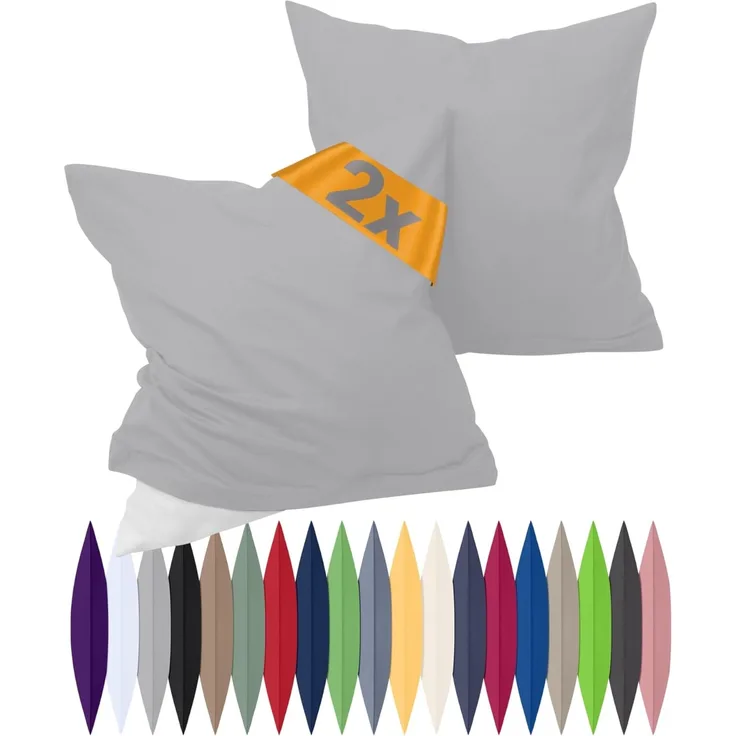 npluseins Renforcé-Kissenbezüge im Doppelpack - 100% Baumwolle - schlicht und edel 698. 898, 40x80 cm, Silber