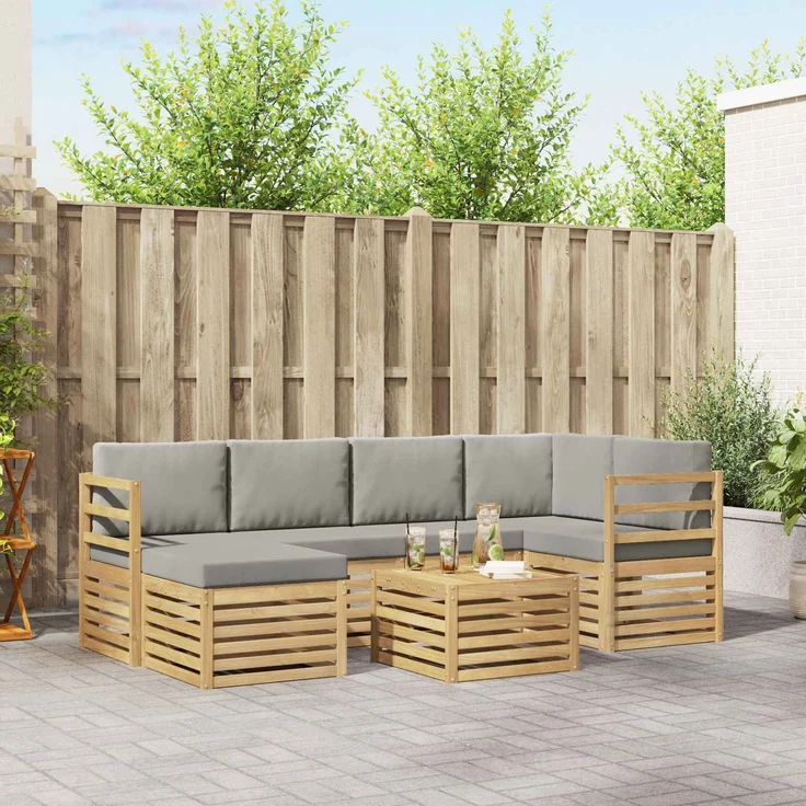 vidaXL Outdoor-Sofagarnitur 7 stk. 5-Sitzer Weiß und Hellgrau 3392136 – Bild 1