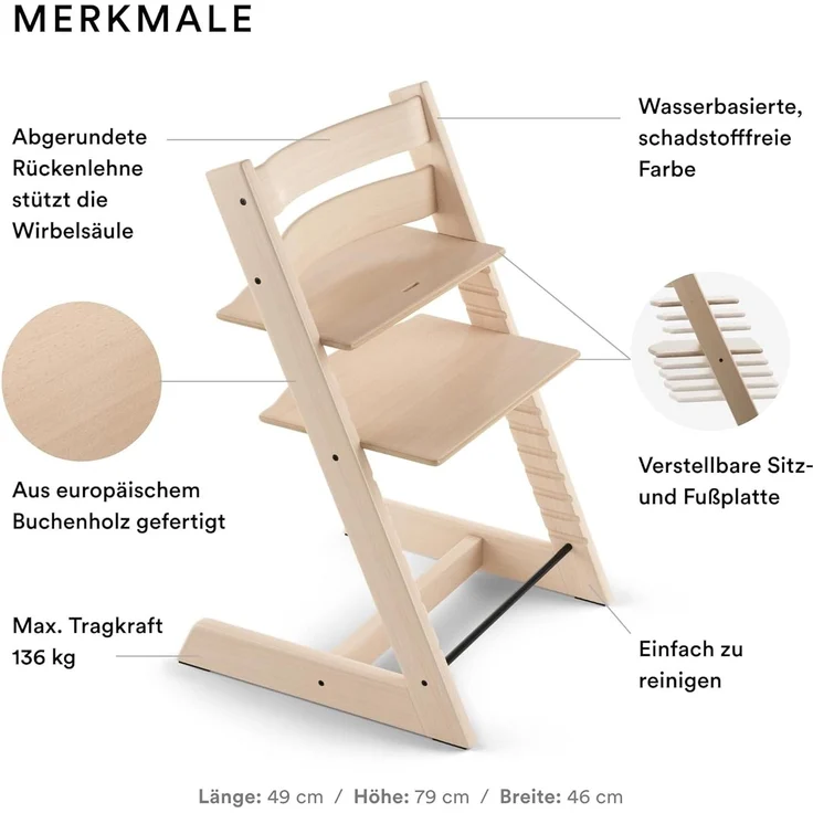 Tripp Trapp Stuhl von Stokke, Natural – Verstellbarer, anpassbarer Stuhl für Kleinkinder, Kinder & Erwachsene – Praktisch, bequem & ergonomisch – Klassisches Design – Bild 2