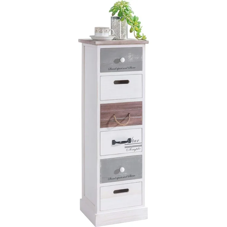 CARO-Möbel Standregal Aviano mit 6 Schubladen, kleine Kommode im Vintage Stil, Schubladenkommode im Shabby Look