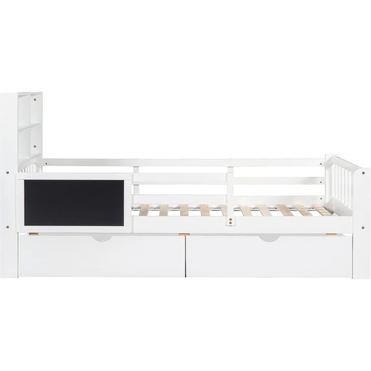 Kinderbett mit Rausfallschutz, Lattenrost und Schubladen, 90x200 cm, Jugendbett, Kiefer – Bild 7