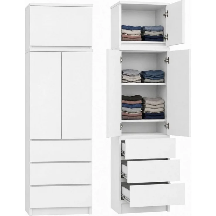 Home Collective Kleiderschrank Garderobenschrank Mehrzweckschrank Schrank platzsparend & vielseitig (50x40x180,5 cm (BxTxH), ideal für Schlafzimmer Flur & Arbeitszimmer) mit Aufsatz, 2 Türig 3 Einlegeböden & 3 Schubladen in weiß – Bild 1