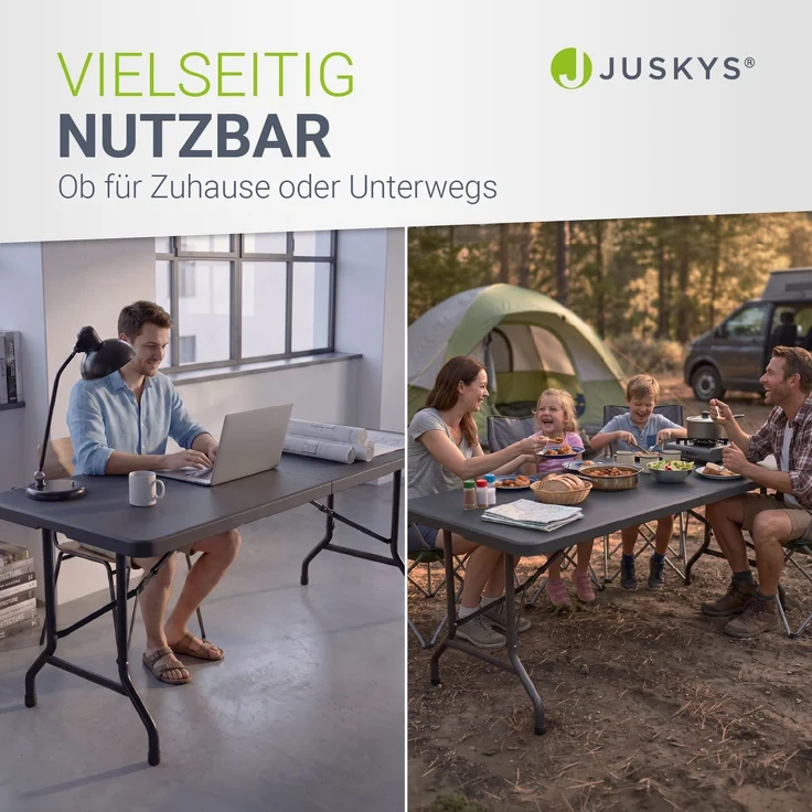 JUSKYS® Klappbarer Gartentisch Easyfold Anthrazit - Wetterfester, Klapptisch mit Tragegriff, stabiler multifunktionaler Buffettisch, 180x74x74 cm, 200 kg belastbar – Bild 7
