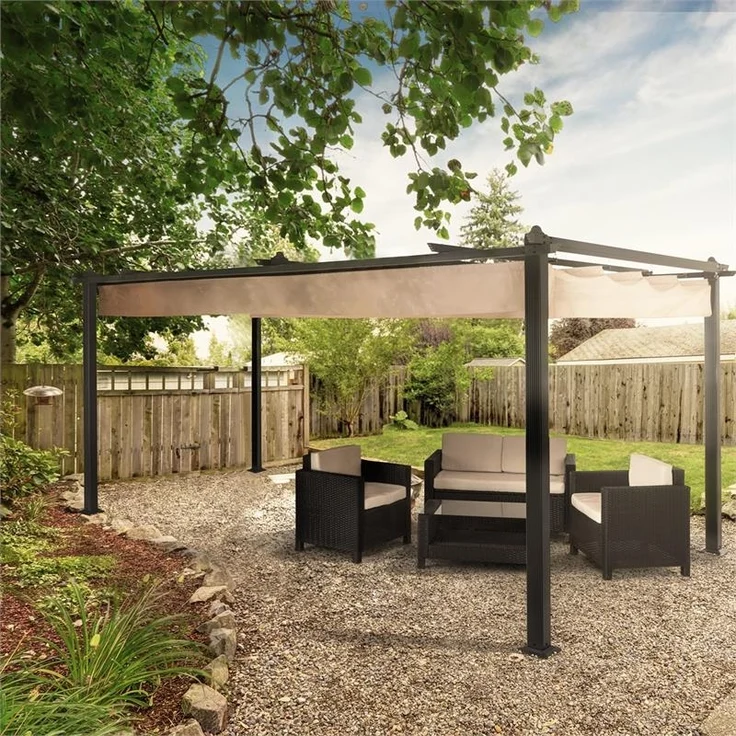 Blumfeldt Pavillon 3x4m, Rostfreier Metall-Pavillon mit Einziehbarem Dach, Pavillon Wasserdicht, Stabil & Winterfest, Langlebige Pergola Freistehend, Gartenpavillon mit UV-Schutz & Aluminium-Rahmen – Bild 5
