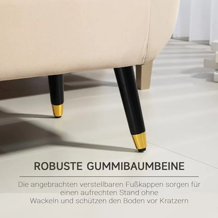 HOMCOM Sitzbank mit Stauraum Armlehnen, Samtartiges Polyester (Truhenbank, 1-St, Polsterbank), Gummiholz Beige 107 x 42 x 65 cm – Bild 6